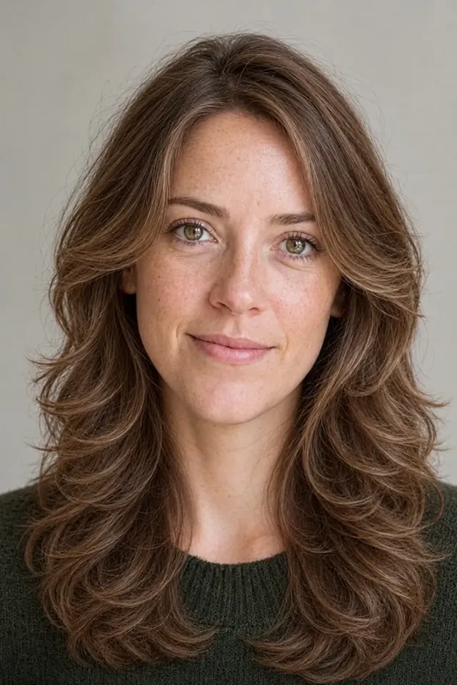 After: Shoulder-length wavy hair with butterfly cut
