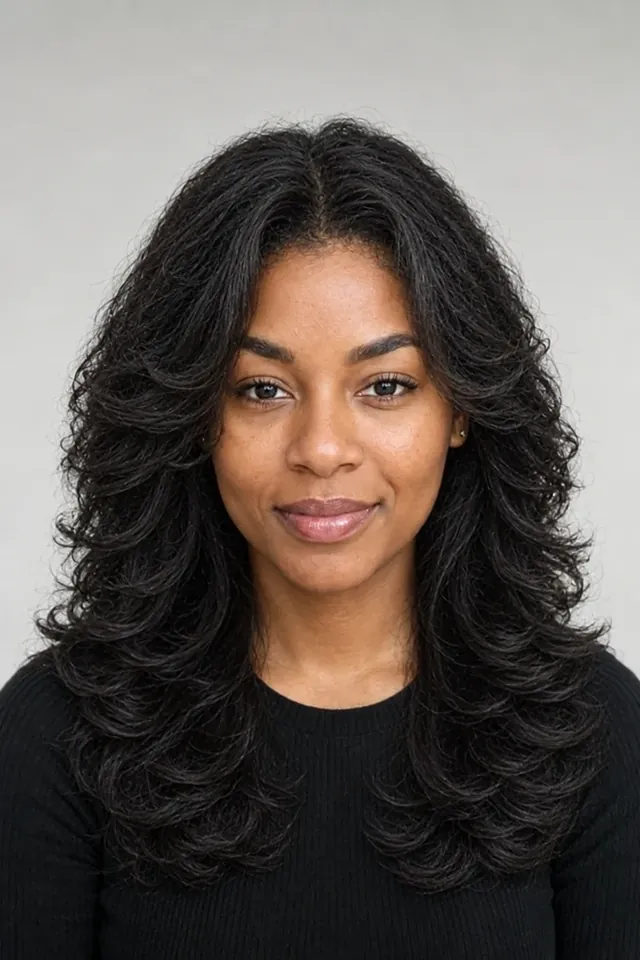 After: Natural curly hair with butterfly cut