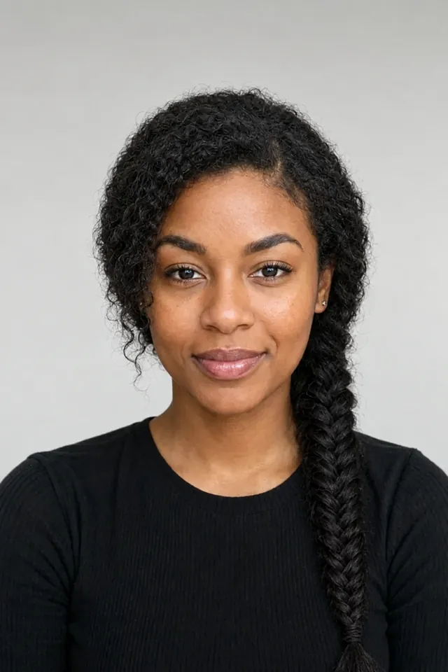 After: Natural curly hair with fishtail braid
