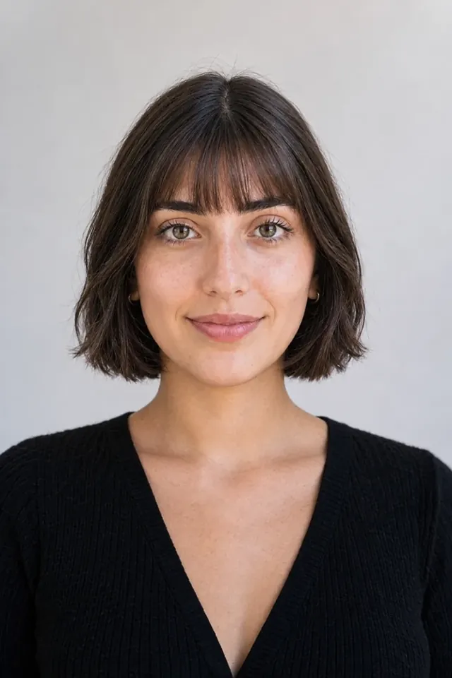 French bob with full bangs on an AI-generated model