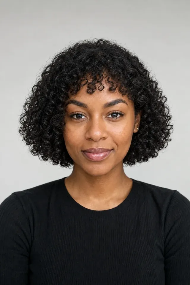 Curly French bob on an AI-generated model