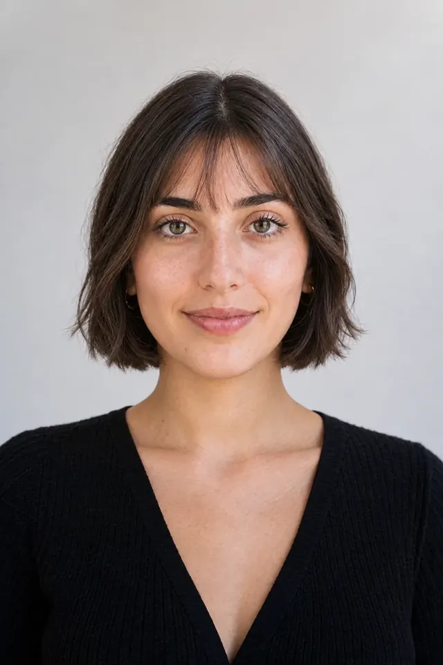 After: Long straight hair with french bob