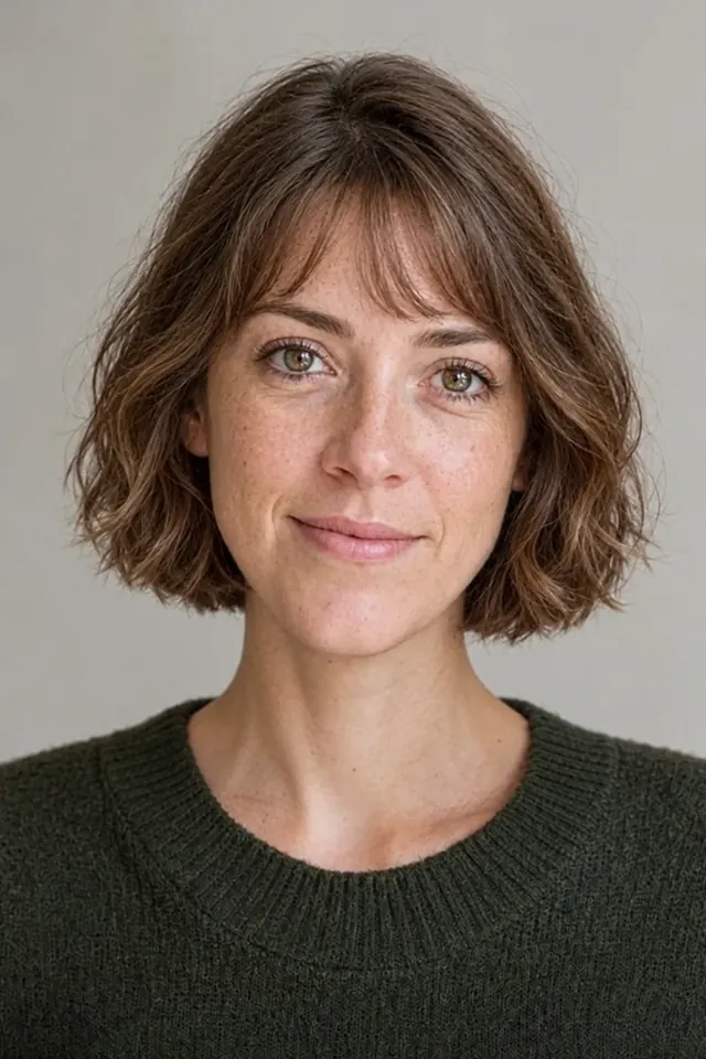 After: Shoulder-length wavy hair with french bob