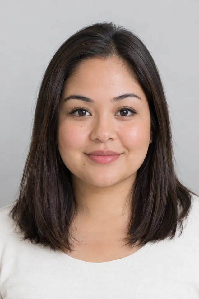 No bangs on a round face (AI-generated model)