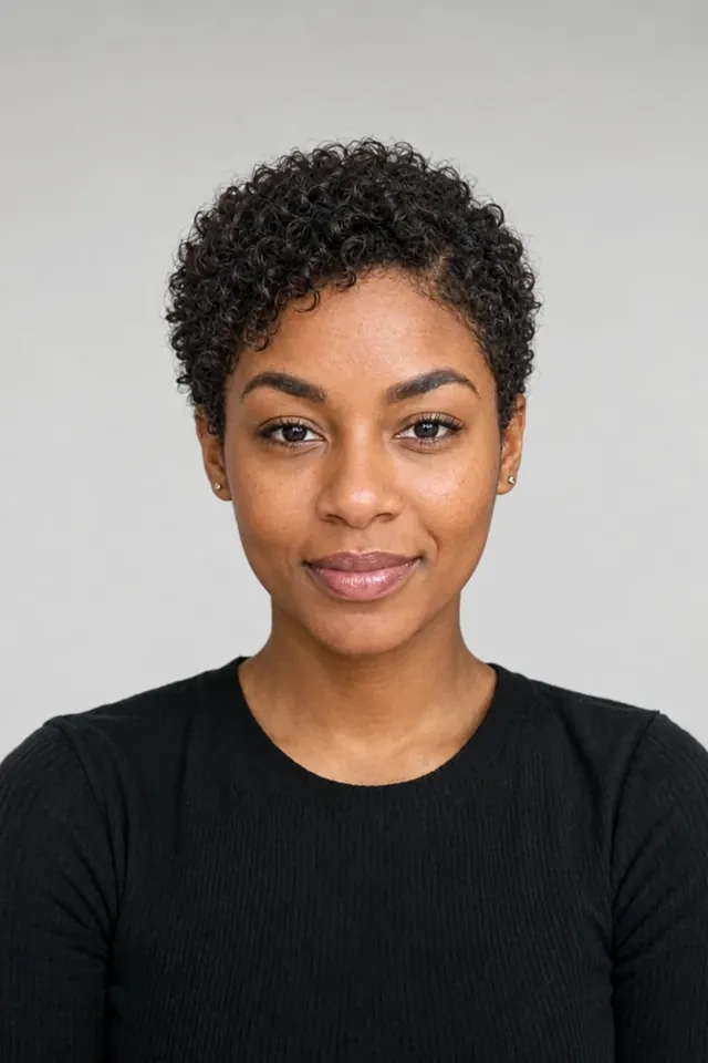 Curly pixie on an AI-generated model