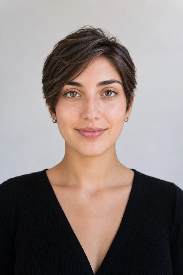 After: Long straight hair with pixie cut