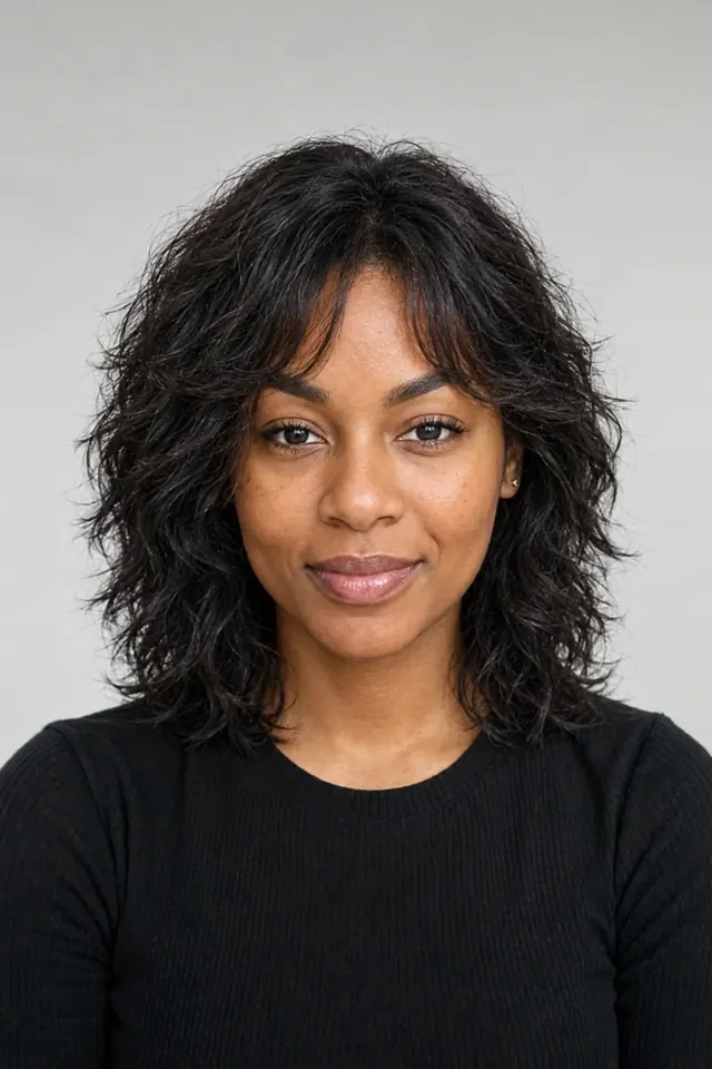 After: Natural curly hair with shag haircut