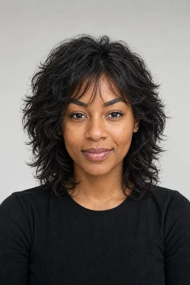 After: Natural curly hair with wolf cut
